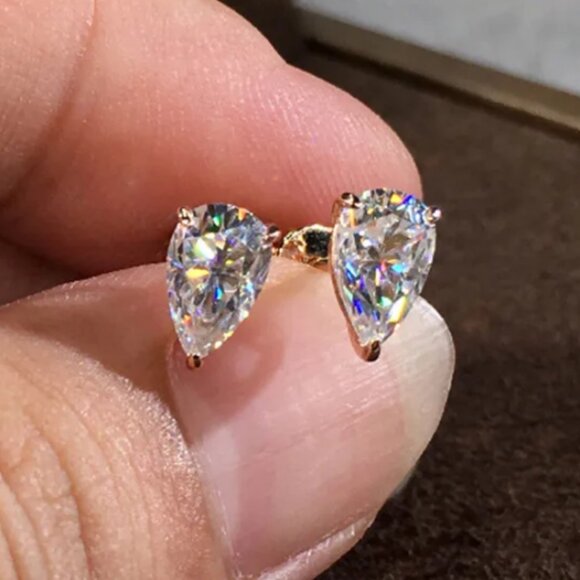 Jewelry - 14K Gold 1ct Diamond Womens Oval Teardrop Stud Earrings New 14 K Silver Jewelry